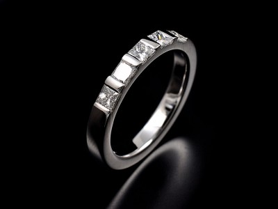 Platinum Princess Cut Bar Set Wedding Ring