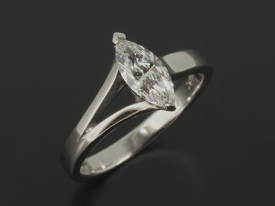 Ladies Solitaire Diamond Engagement Ring, Platinum Claw Set Design with Single Split Shoulder, Marquise Cut Diamond 0.50ct