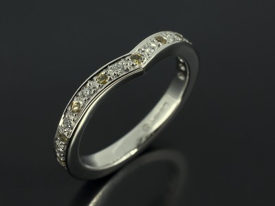 Platinum Wishbone Pavé Set Diamond and Yellow Sapphire Fitted Wedding Ring.