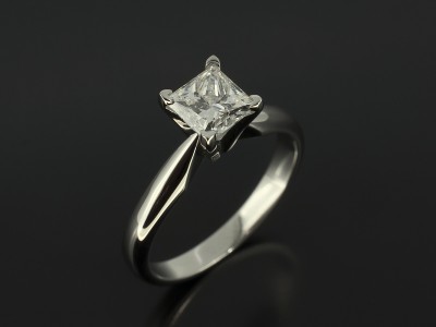 Ladies Solitaire Diamond Engagement Ring, Platinum 4 Claw Set Design, Princess Cut Diamond 1.01ct, F Colour, SI2 Clarity