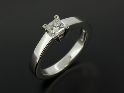 Ladies Solitaire Diamond Engagement Ring, 18kt White Gold 4 Claw Design, Princess Cut Diamond 0.32ct, E Colour, VS1 Clarity