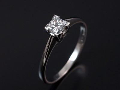 Ladies Solitaire Diamond Engagement Ring, Platinum 4 Claw set Design, Princess Cut Diamond 0.60ct, E Colour, SI1 Clarity