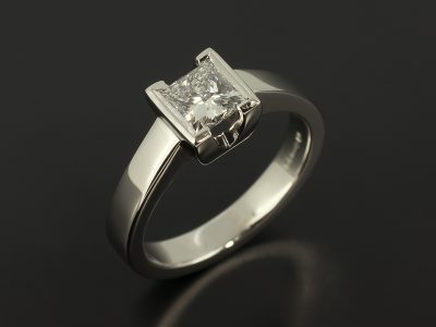 Ladies Solitaire Diamond Engagement Ring, Platinum Half Rub over Set Design, Princess Cut Diamond 0.70ct, D Colour, VS1 Clarity