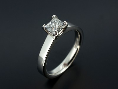 Ladies Solitaire Diamond Engagement Ring, Platinum 4 Claw Set Design, Princess Cut Diamond 0.70ct, D Colour, VVS2 Clarity