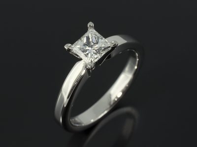 Ladies Solitaire Diamond Engagement Ring, Palladium 4 Claw Set Design, Princess Cut Diamond 0.71ct, E Colour, VS1 Clarity