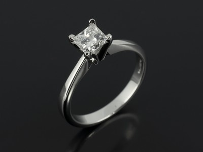 Ladies Solitaire Diamond Engagement Ring, Platinum 4 Claw Design, Princess Cut Diamond 0.73ct, F Colour, VS2 Clarity