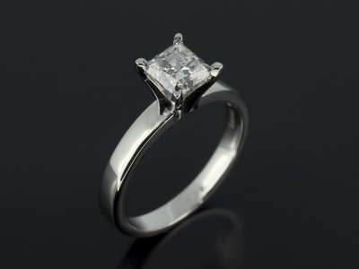 Ladies Solitaire Diamond Engagement Ring, Platinum 4 Claw Set Design, Princess Cut Diamond 0.90ct, D Colour, VVS2 Clarity