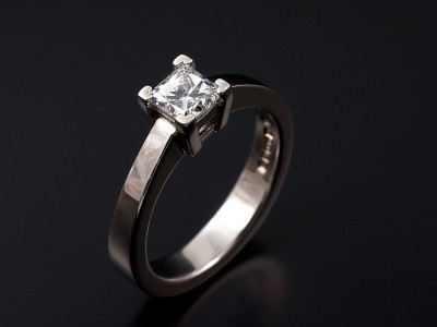 Ladies Solitaire Diamond Engagement Ring, Palladium 4 Claw Set Design, Princess Cut Diamond 0.57ct, F Colour, VS1 Clarity