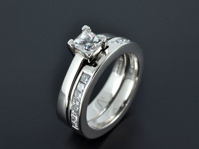 Princess Cut 0.57ct F Colour VS1 Clarity Palladium Engagement ring with Fitted Channel Set Wedding Ring.