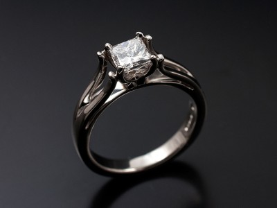 Ladies Solitaire Diamond Engagement Ring, Platinum 4 Claw Tulip Set Design, Princess Cut Diamond 0.73ct, E Colour, VS1 Clarity