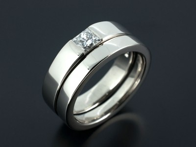 Princess Cut 0.25ct F Colour VS2 Clarity Tension Set Palladium Engagement Ring with Fitted Wedding Ring