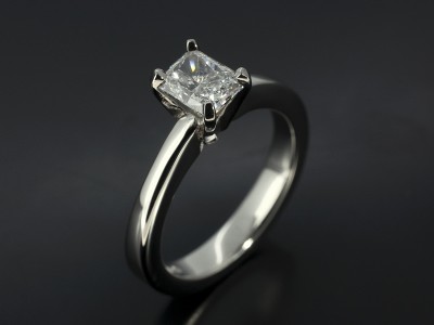 Ladies Solitaire Diamond Engagement Ring, Palladium 4 Claw Set Design, Radiant Cut Diamond 0.78ct, D Colour, VS2 Clarity