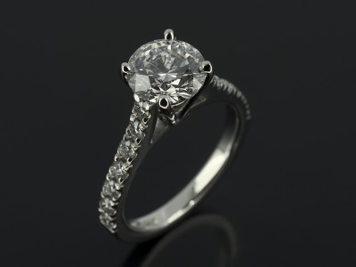 Round Brilliant 1.21ct D Colour VS1 Clarity Triple Excellent in a 4 Claw Platinum Setting with Diamonds Claw Set Raised Shoulders.