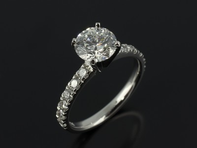 Round Brilliant Cut 1.65ct D Colour SI1 Clarity EXEXEX in a 4 Claw Platinum Setting with Diamond Claw Set Shoulders.