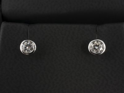 9kt White Gold Rub over Set Diamond Stud Earrings, Round Brilliant Cut Diamonds 0.40ct Total F VS