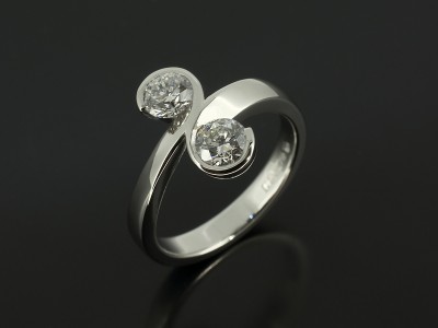 Platinum Binary Rub Over Swirl Design Comprising 2 x Round Brilliant Diamonds 0.41ct D Colour SI1 Clarity.