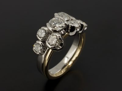 Half Rub Over Set Satellite Dress / Eternity Ring Round Brilliant Cut Diamonds 1.74ct Total in 18kt Yellow Gold and Palladium.