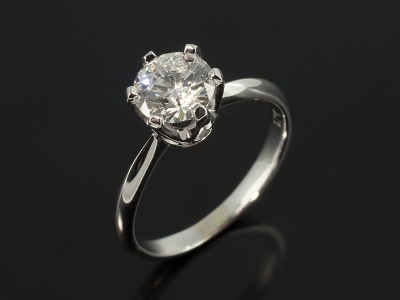 Round Brilliant 0.90ct F Colour SI1 Clarity in a 18kt White Gold 6 Claw Rex Setting Design.