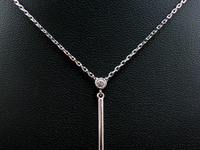 18kt White Gold Rub over Set Diamond Drop Pendant, Round Brilliant Cut Diamonds 0.15ct and 0.05ct F Colour VS Clarity with 18kt White Gold Bar