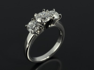 Ladies Trilogy Diamond Engagement Ring, Platinum 4 Claw Set Design, Round Brilliant Cut Diamond Centre Stone 0.70ct, E Colour, SI1 Clarity, Round Brilliant Cut Diamond Sides 2x 0.51ct