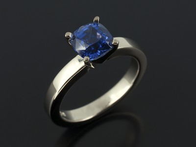 Cushion Cut Sapphire 1.28ct in an 18kt White Gold 4 Claw Setting