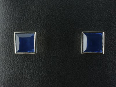 18kt White Gold Princess Cut Sapphire Stud Earrings, Princess Cut Sapphires 2.19ct with Locking Fittings