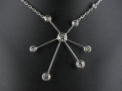 Palladium Rub over Set Satellite Design Diamond Pendant, Round Brilliant Cut Diamonds x8