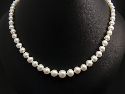 White Round Freshwater Graduated Pearl Necklace 3.5-8mm With Silver Plain Ball Clasp