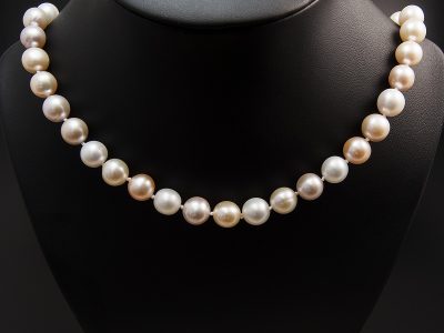 Silver Round Freshwater Pink, Peach Pearl Necklace
