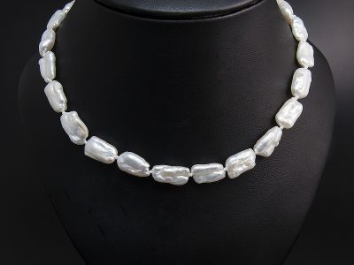 White Rectangular Shape Freshwater Pearl Necklace With A Silver Oval Magnetic Clasp