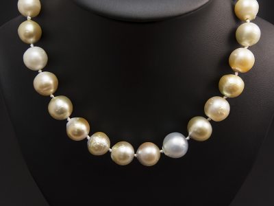 Peach, Grey Tone Graduated Southsea Pearl Necklace 10-14.6mm With A Gold Plated Silver Magnetic Clasp