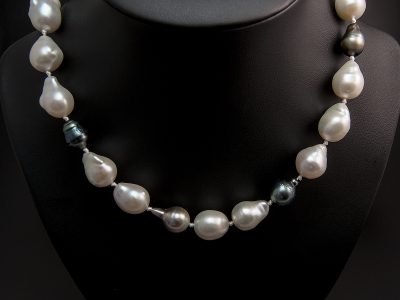 Multi Tone Tahitian & Baroque Pearl Necklace 12-13mm With Silver Loop Lock Clasp