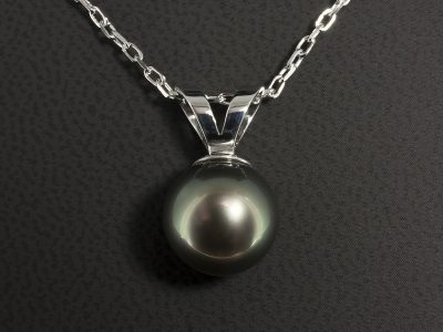 18kt White Gold Pearl Drop Pendant, 12mm Tahitian Pearl, Split Bale Detail