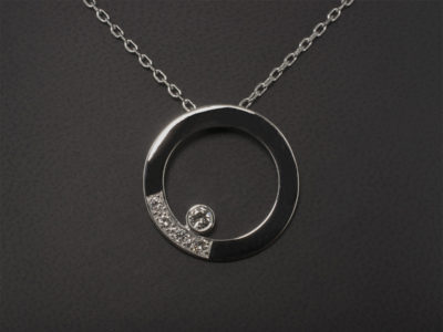 White Gold Rub Over & Pavé Set Diamond Circular Pendant