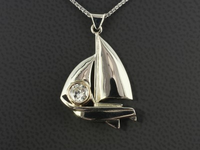 9kt White and Yellow Gold Rub over Set Yacht Design Diamond Pendant, Round Brilliant Cut Diamond 0.44ct