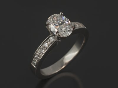 Ladies Diamond Engagement Ring, Platinum 4 Claw Set Design with Pavé Set Shoulders, Oval Cut Diamond 1.08ct, D Colour, VS2 Clarity, Round Brilliant Cut Diamond Shoulders 0.20ct (10)