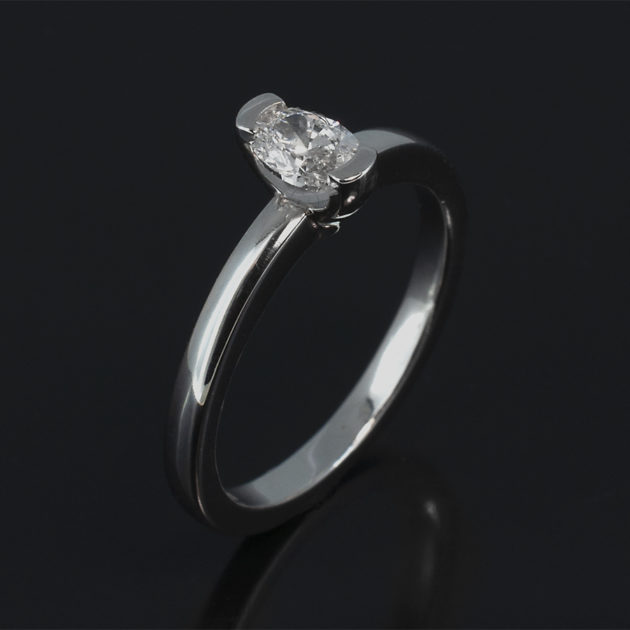 Oval Cut Diamond 0.31ct Solitaire Engagement Ring Platinum With Part Rub over