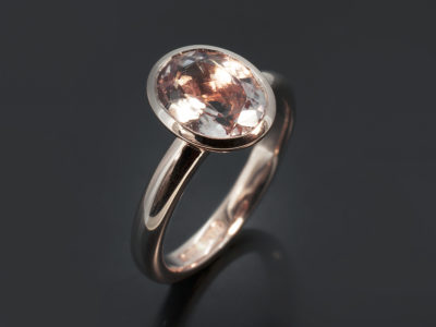 9kt Rose Gold Rub over Design Ladies Ring, Oval Cut Morganite 1.60ct