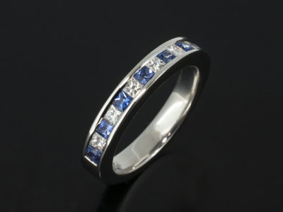 9kt White Gold Princess Cut Diamond and Sapphire Channel Set Ring