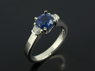 Cushion Sapphire 1.51ct and Half Moons F Colour VS Platinum