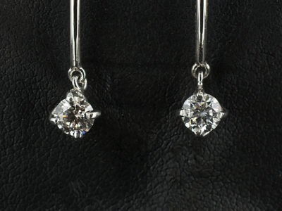 Platinum Claw Set Diamond Drop Earrings, Round Brilliant Cut Diamonds 0.30ct Total E Colour SI2