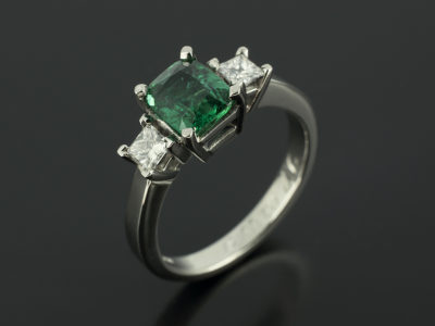 Cushion Cut Emerald 1.20ct with Princess Cuts Trilogy Palladium