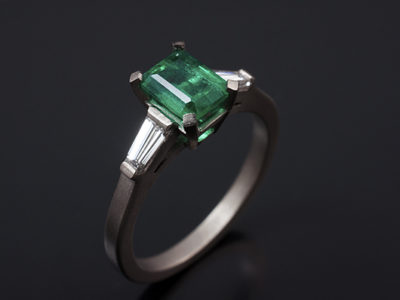 Emerald and Baguette Trilogy Design ring