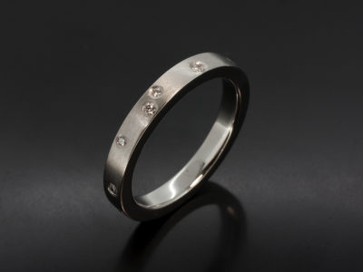 Ladies Palladium Wedding Ring with Scatter Secret Set Diamond in Brushed Finish
