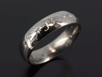 Palladium Court Shaped 6mm Width Gents Wedding Ring with Outer Engraved Lettering