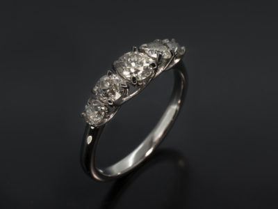 Ladies 5 Diamond Engagement Ring, Palladium Claw Set Lattice Design, Old Miners Cut Diamonds 0.27ct, 0.31ct (2), 0.16ct (2), H-J Colour, SI Clarity