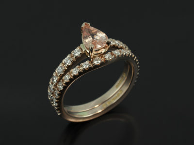 Peach Sapphire with Claw Set Diamond Fitted wedding Ring Rose Gold