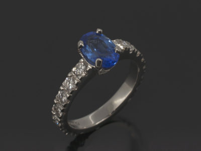 Platinum Claw Set Oval Sapphire 1.71ct with Claw Set Diamond Shoulders 1.28ct (16)
