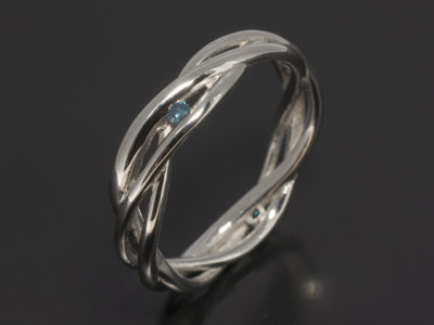 Platinum Lattice Design Wedding Ring with Round Brilliant Cut Blue Diamonds