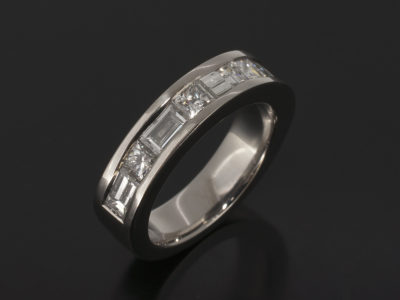 Platinum ladies wedding ring, Baguette Cut Diamonds 1.14ct (5), Princess Cut 0.53ct (4) Channel Set Design